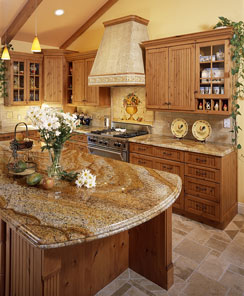 veined granite counter tops in a contemporary kitchen